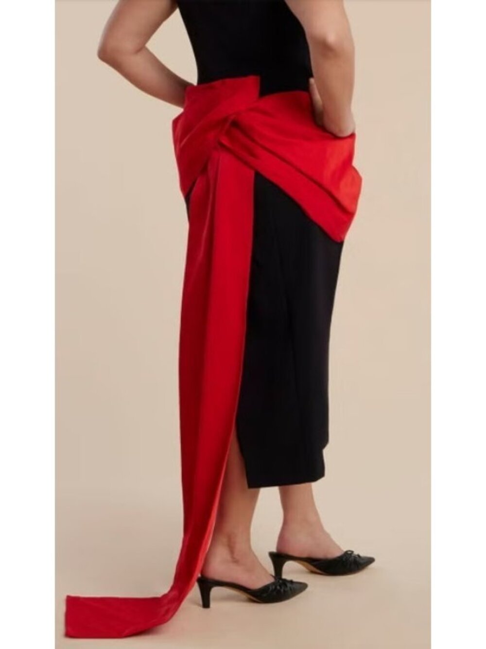 Eloquii Red Black Contrast Dramatic Draped Waist Gown Bodycon Dress Plus Size 18